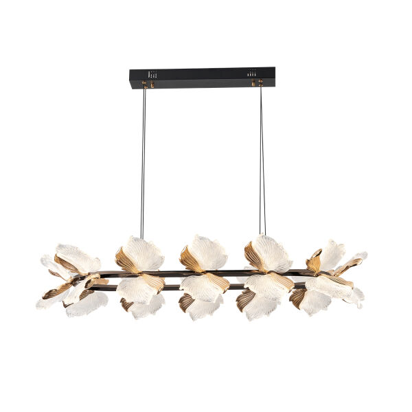 Taran Sıralı Siyah Gold Çiçek Desenli 120 Watt Yemek Masası Üstü Modern Salon Led Avize