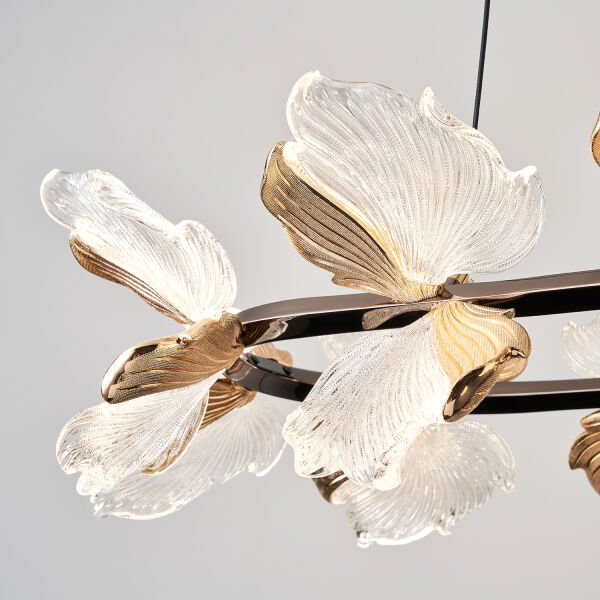 Taran Sıralı Siyah Gold Çiçek Desenli 120 Watt Yemek Masası Üstü Modern Salon Led Avize