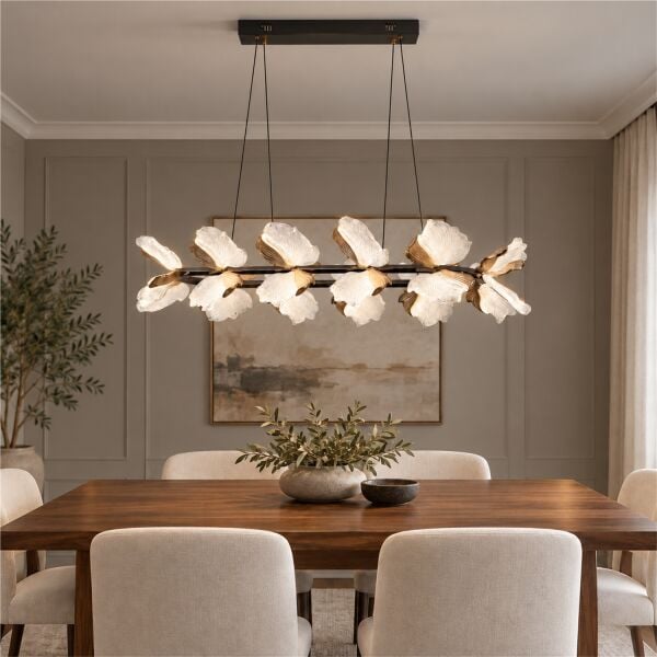 Taran Sıralı Siyah Gold Çiçek Desenli 120 Watt Yemek Masası Üstü Modern Salon Led Avize