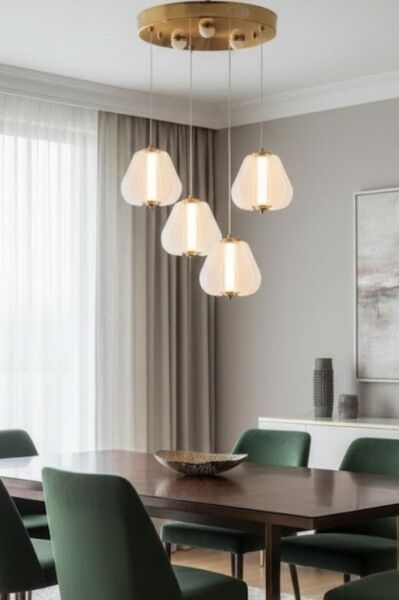 Hopps 72 Watt 4'lü Yuvarlak Bakır Tekli Led Sarkıt Avize