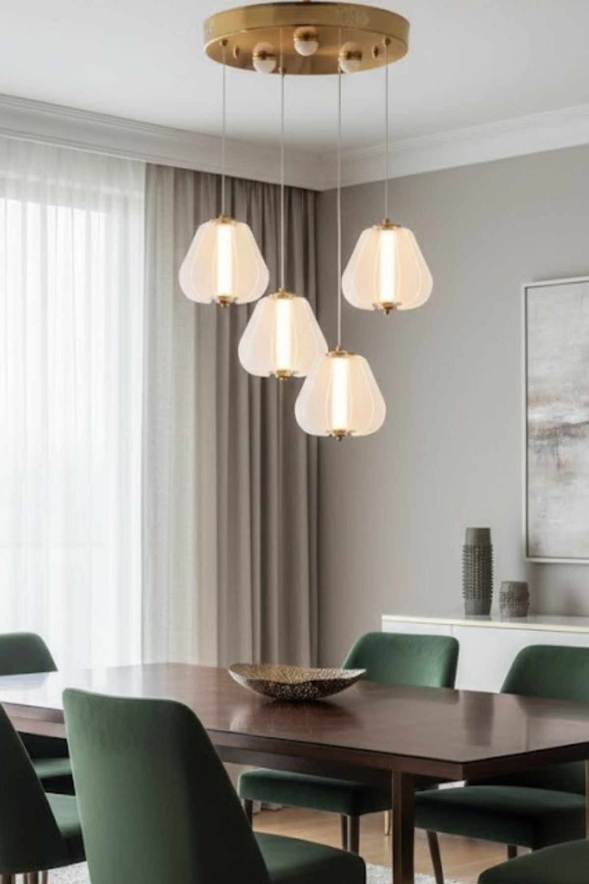 Hopps 72 Watt 4'lü Yuvarlak Bakır Tekli Led Sarkıt Avize