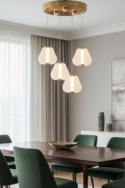 Hopps 72 Watt 4'lü Yuvarlak Bakır Tekli Led Sarkıt Avize