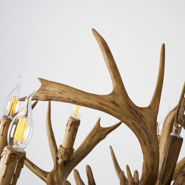 Zoye Ahşap 8'li Geyik Boynuzu Desenli Modern Kafe Restoran. Salon Avize