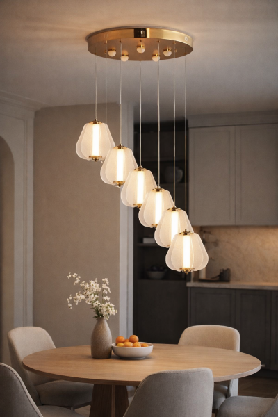 Hopps 108 Watt 6'lı Yuvarlak Bakır Tekli Led Sarkıt Avize