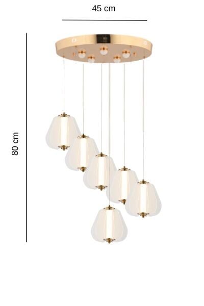 Hopps 108 Watt 6'lı Yuvarlak Bakır Tekli Led Sarkıt Avize