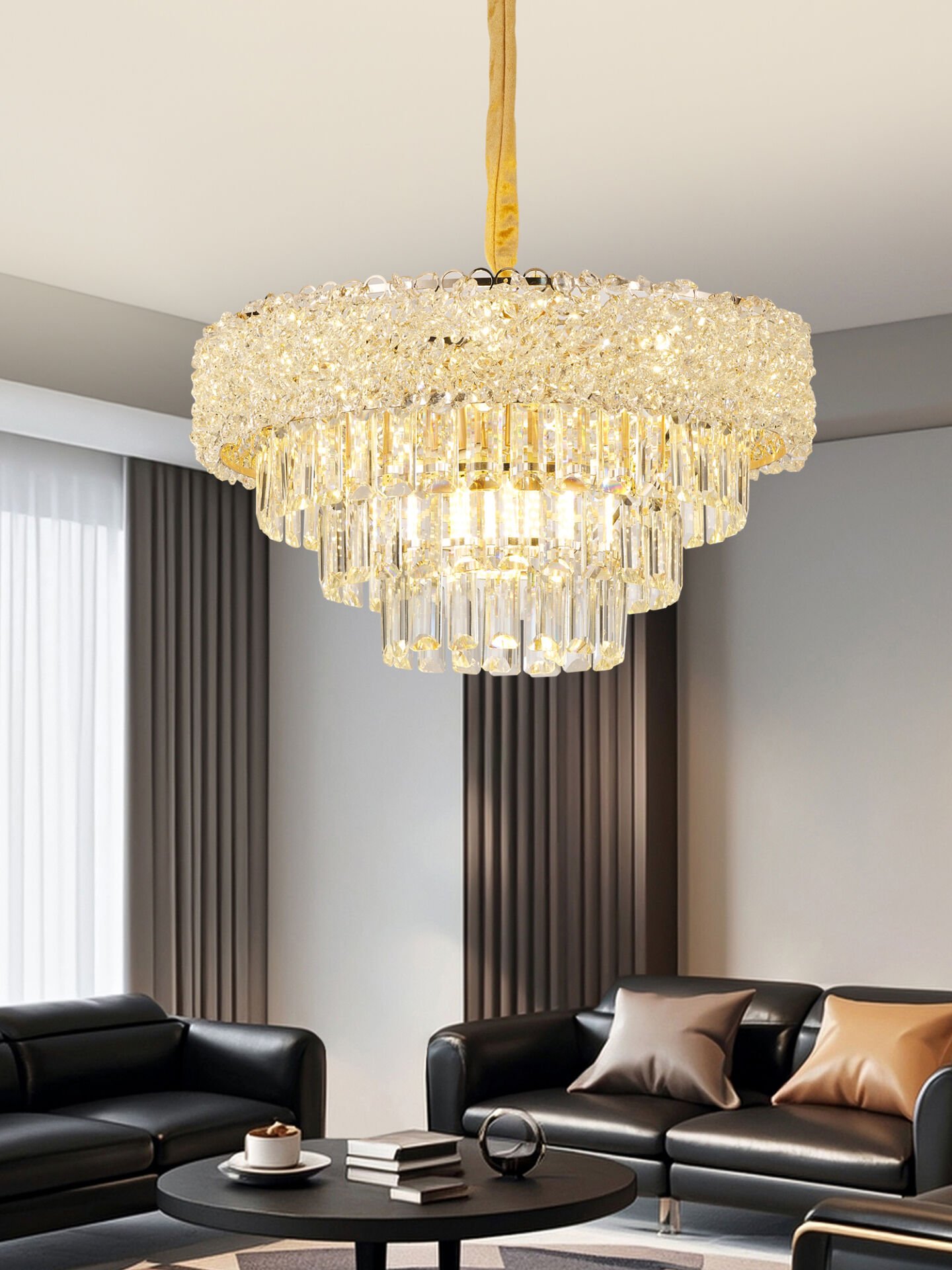 Kristoff 50'lik Yuvarlak Gold Kristalli Avize