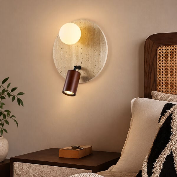 Drew Yuvarlak Traverten Mermer Desenli Spotlu Aplik