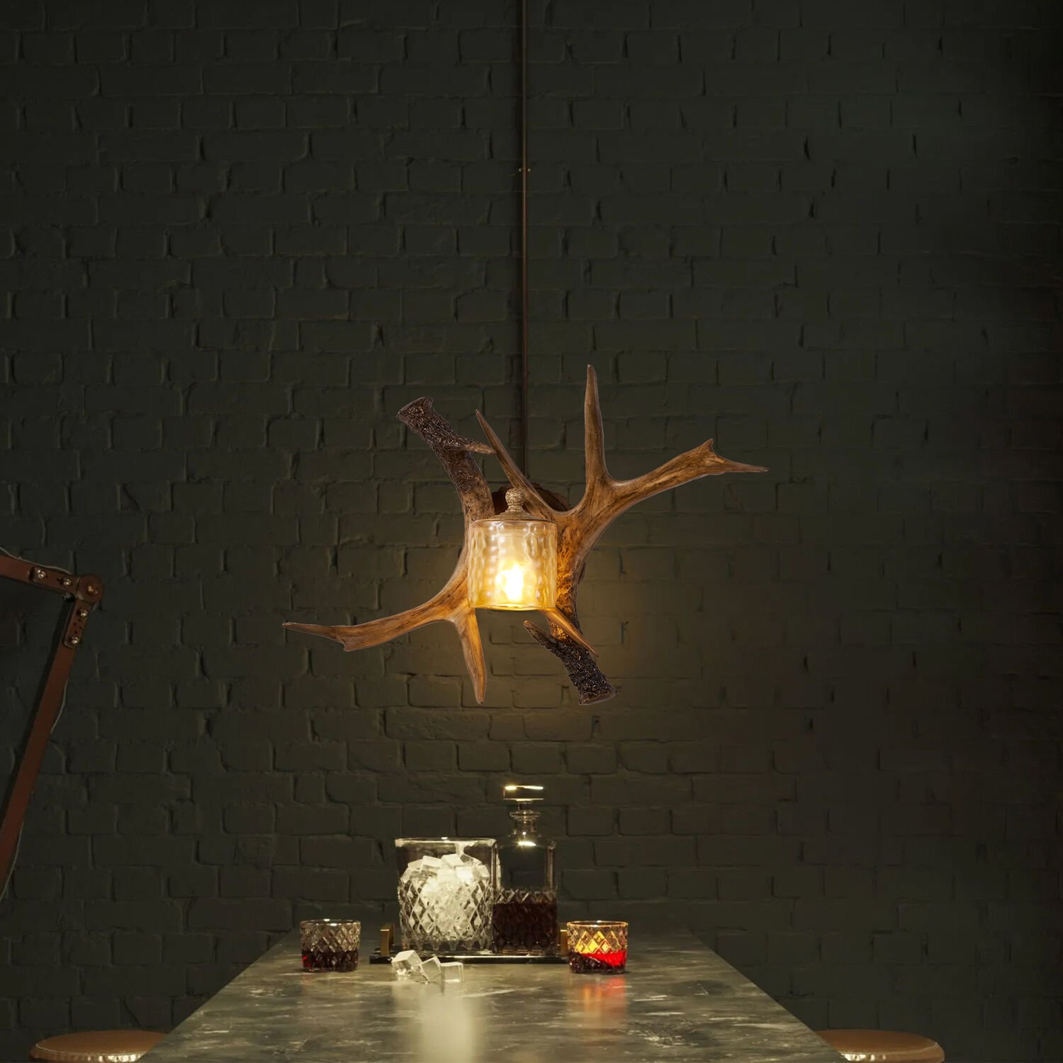 Zoye Ahşap Geyik Boynuzu Desenli Modern Kafe Restoran. Salon Aplik