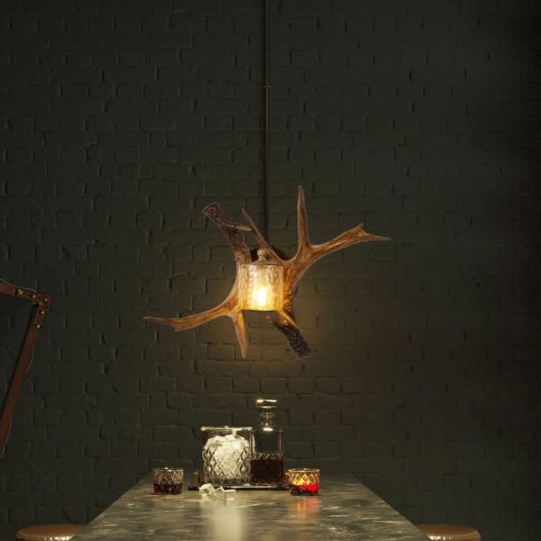 Zoye Ahşap Geyik Boynuzu Desenli Modern Kafe Restoran. Salon Aplik