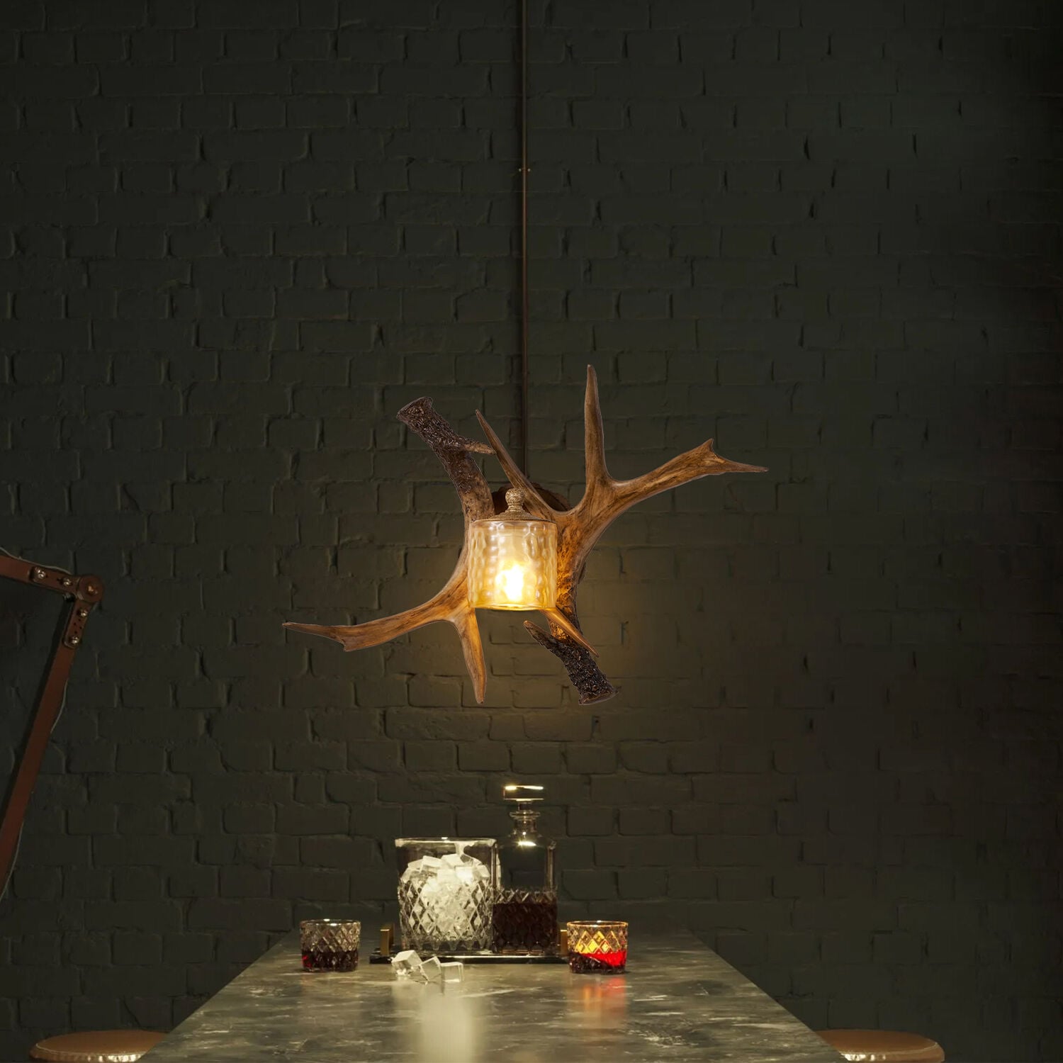 Zoye Ahşap Geyik Boynuzu Desenli Modern Kafe Restoran. Salon Aplik