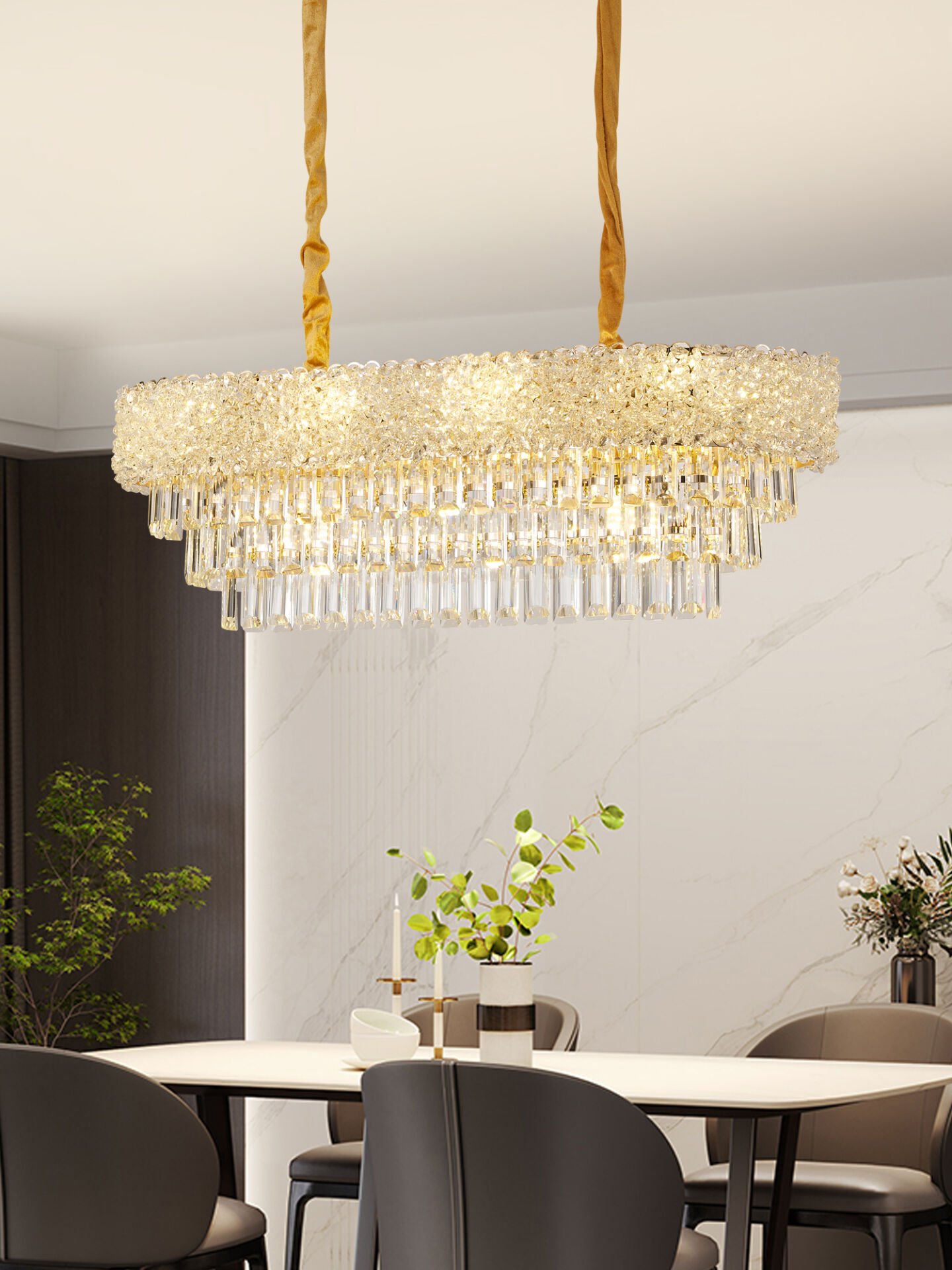 Kristoff 80'lik Sıralı Gold Kristalli Avize