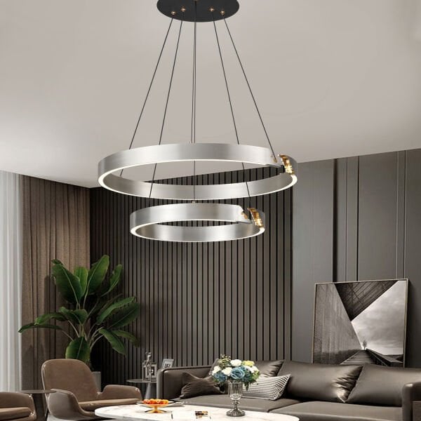 Late Gri İki Katlı Yuvarlak 69 Watt Modern Sarkıt Salon Led Avize