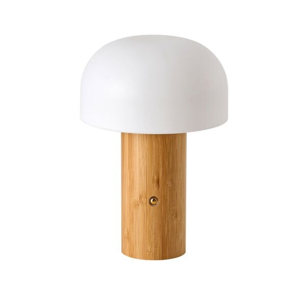 Olwa Ahşap Detaylı Pilli Kablosuz Dokunmatik Şarjlı Led Mantar Abajur Masa Lambası