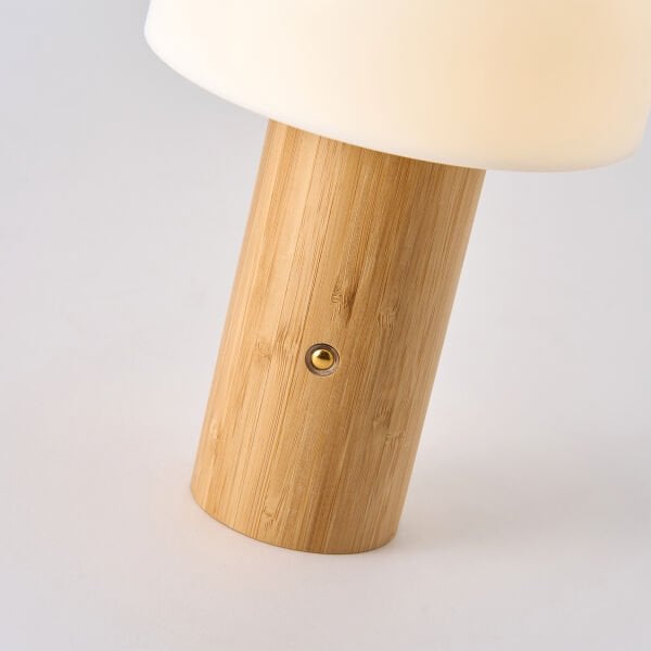 Olwa Ahşap Detaylı Pilli Kablosuz Dokunmatik Şarjlı Led Mantar Abajur Masa Lambası