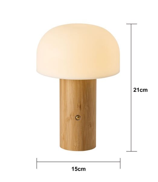 Olwa Ahşap Detaylı Pilli Kablosuz Dokunmatik Şarjlı Led Mantar Abajur Masa Lambası