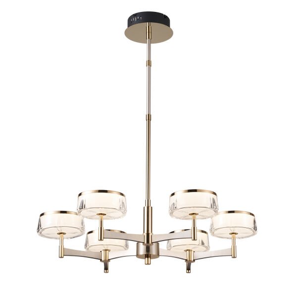 Grayson Platin-Gold Detaylı 6'lı Yuvarlak Kristal Başlıklı Salon Led Avize