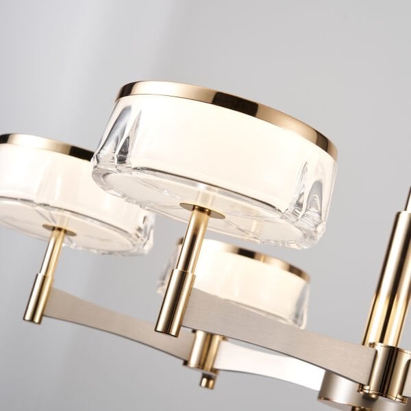 Grayson Platin-Gold Detaylı 6'lı Yuvarlak Kristal Başlıklı Salon Led Avize