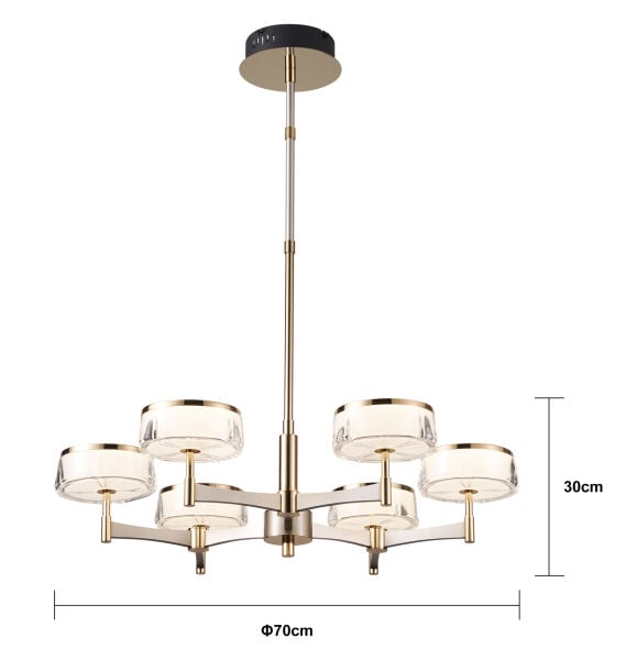 Grayson Krom 6'lı 72 Watt Yuvarlak 3 Renkli Led  Salon Avize