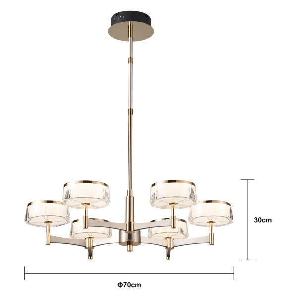 Grayson Krom 6'lı 72 Watt Yuvarlak 3 Renkli Led  Salon Avize
