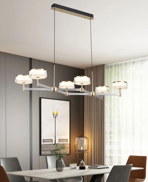 Grayson Krom 6'lı 72 Watt Sıralı 3 Renkli Led  Salon Avize