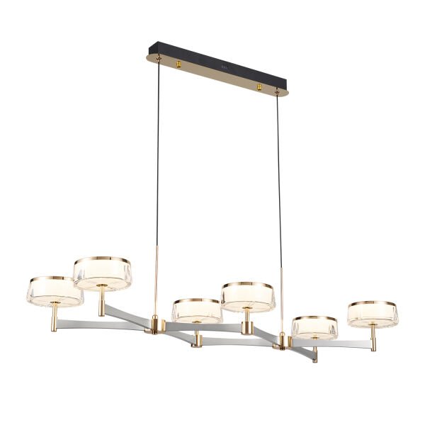 Grayson Platin-Gold Detaylı 6'lı Sıralı Kristal Başlıklı Salon Led Avize