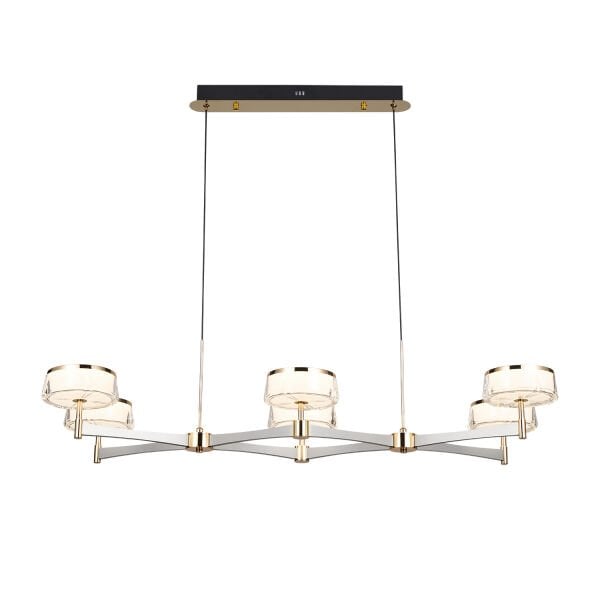 Grayson Platin-Gold Detaylı 6'lı Sıralı Kristal Başlıklı Salon Led Avize