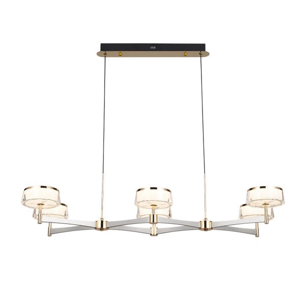 Grayson Platin-Gold Detaylı 6'lı Sıralı Kristal Başlıklı Salon Led Avize