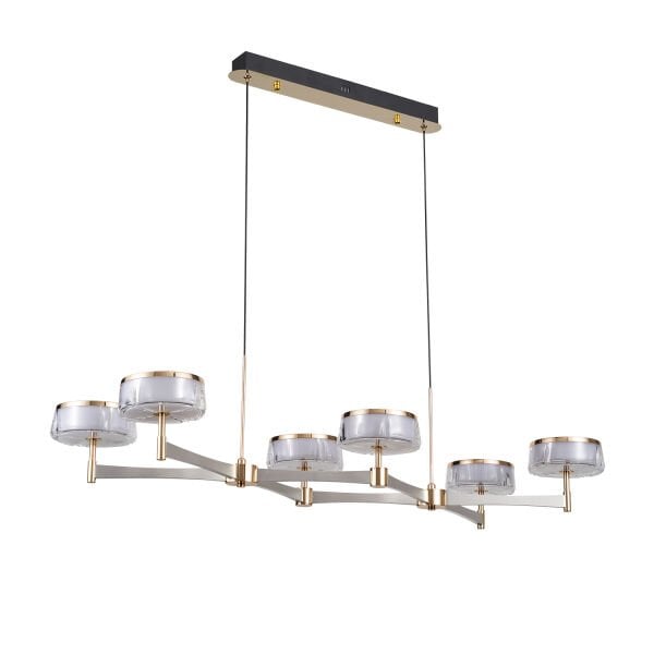 Grayson Platin-Gold Detaylı 6'lı Sıralı Kristal Başlıklı Salon Led Avize