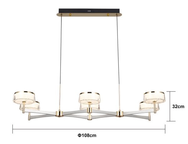 Grayson Krom 6'lı 72 Watt Sıralı 3 Renkli Led  Salon Avize