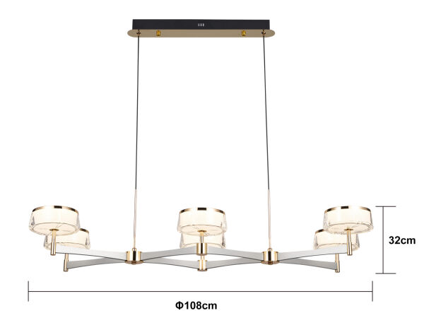 Grayson Krom 6'lı 72 Watt Sıralı 3 Renkli Led  Salon Avize