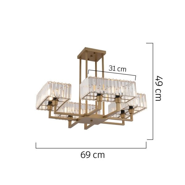 Brambles 8'li Eskitme Kristalli Taşlı Modern Tasarım Kristal Salon Avize