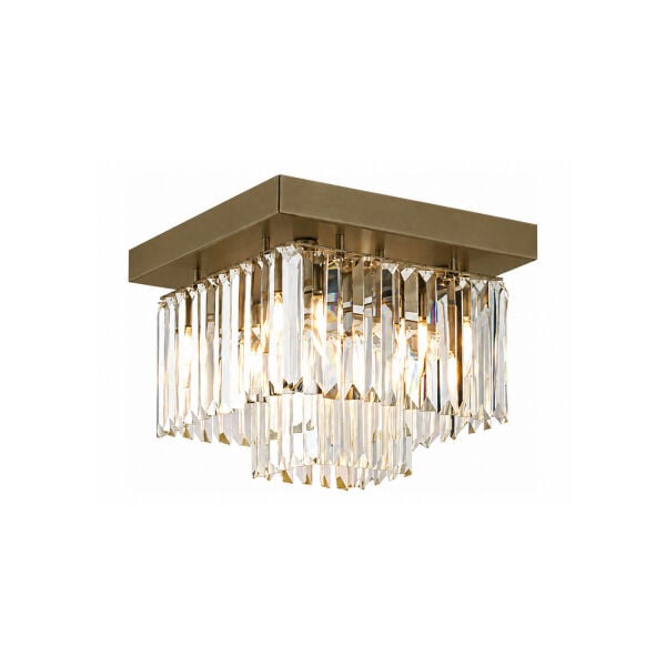 Nilüfer 2 Katlı Küçük Eskitme Kare Kristalli Taşlı Modern Tasarım Kristal Salon Avize