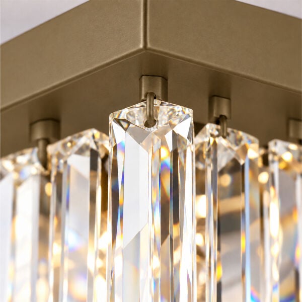 Nilüfer 2 Katlı Küçük Eskitme Kare Kristalli Taşlı Modern Tasarım Kristal Salon Avize